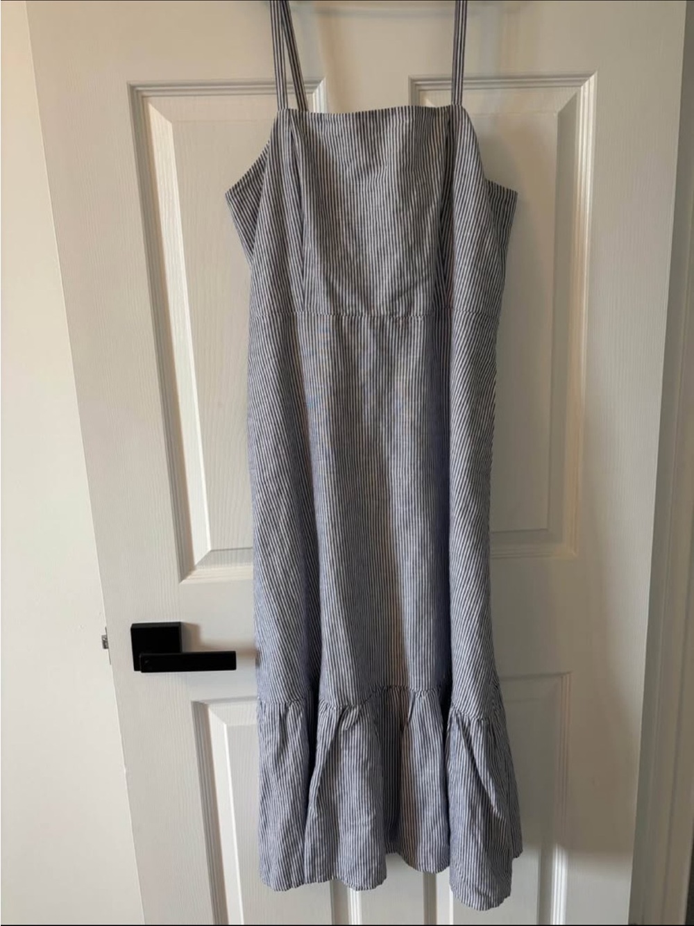 GAP Blue and White Striped Midi Sundress with Ruffle Hem